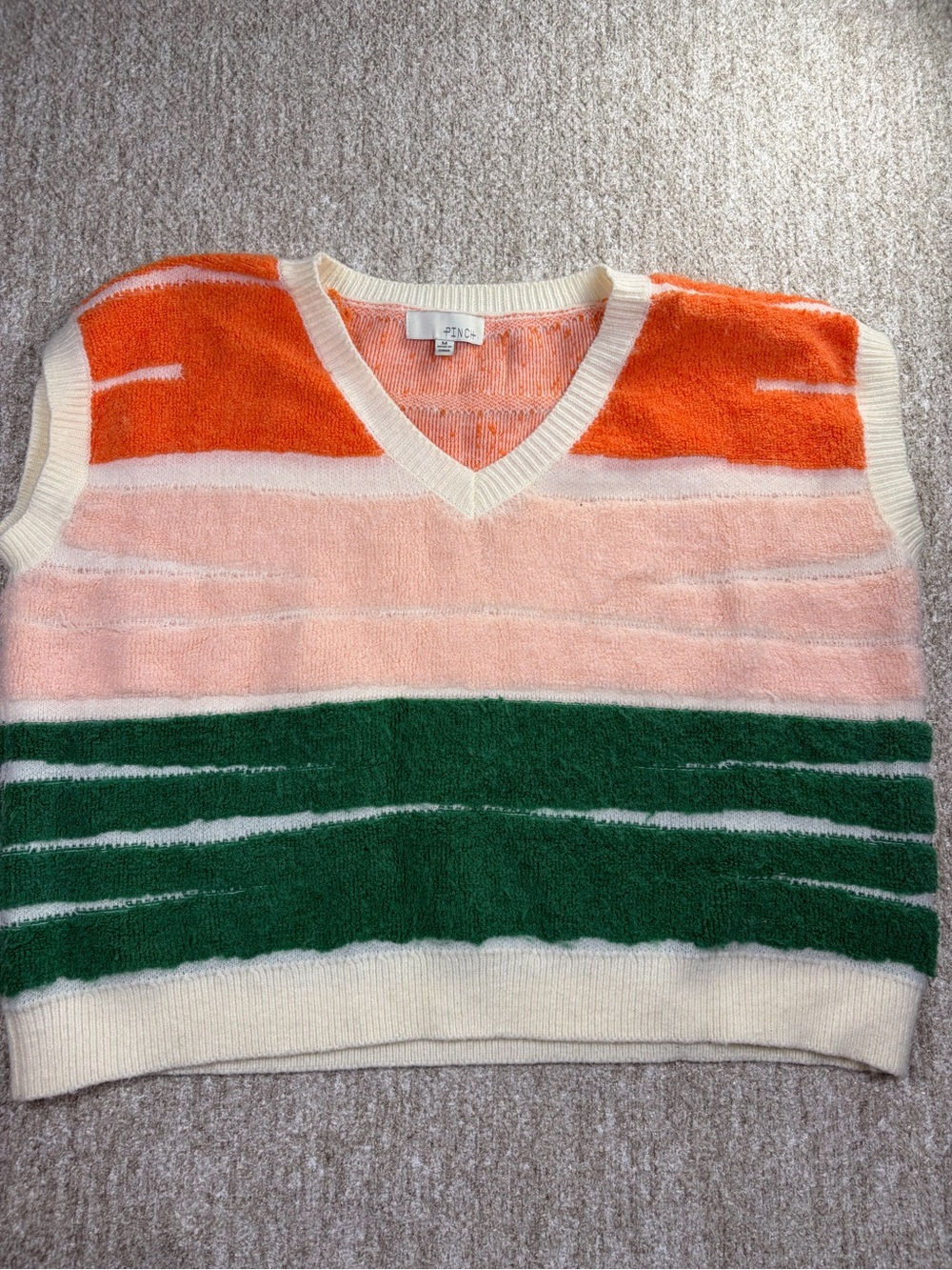 Pinch Striped V-Neck Sweater Vest in Orange, Pink & Green